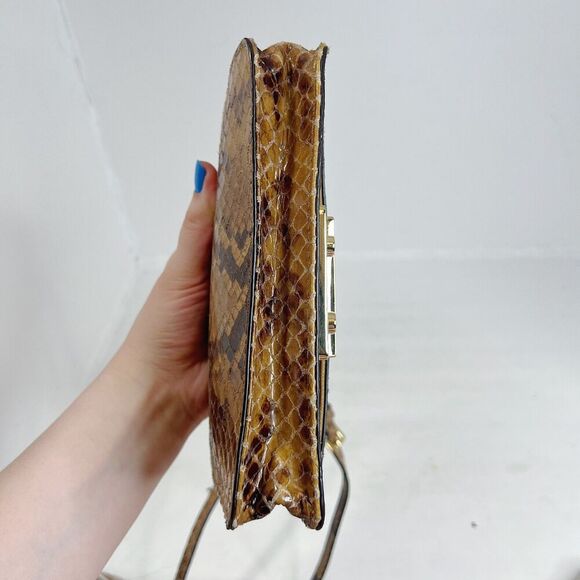 Michael Kors Snakeskin Brown Tan Snake Print Embossed Leather Crossbody Bag - Picture 6 of 8